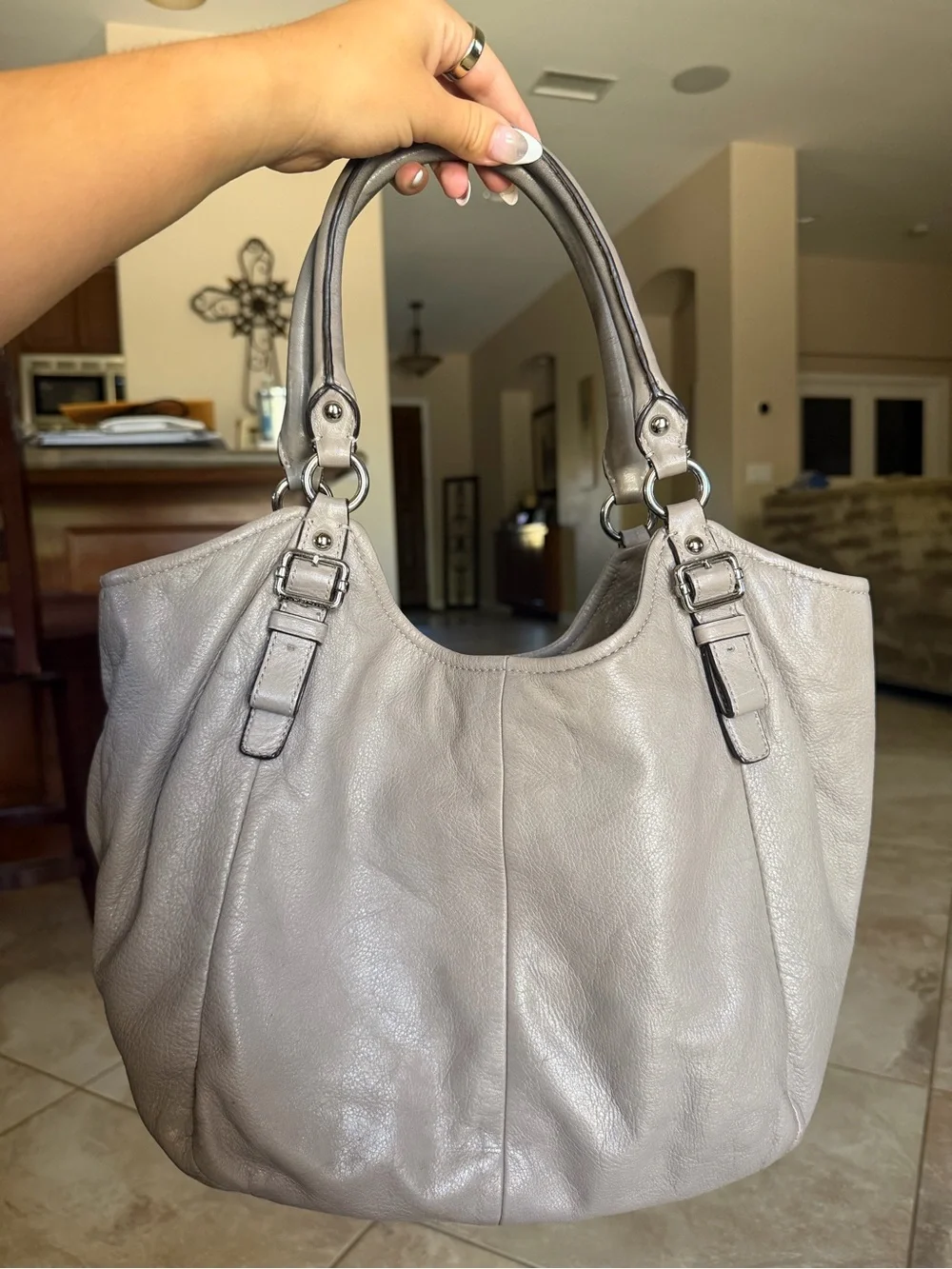 Coach Silver-Gray Leather Hobo Bag